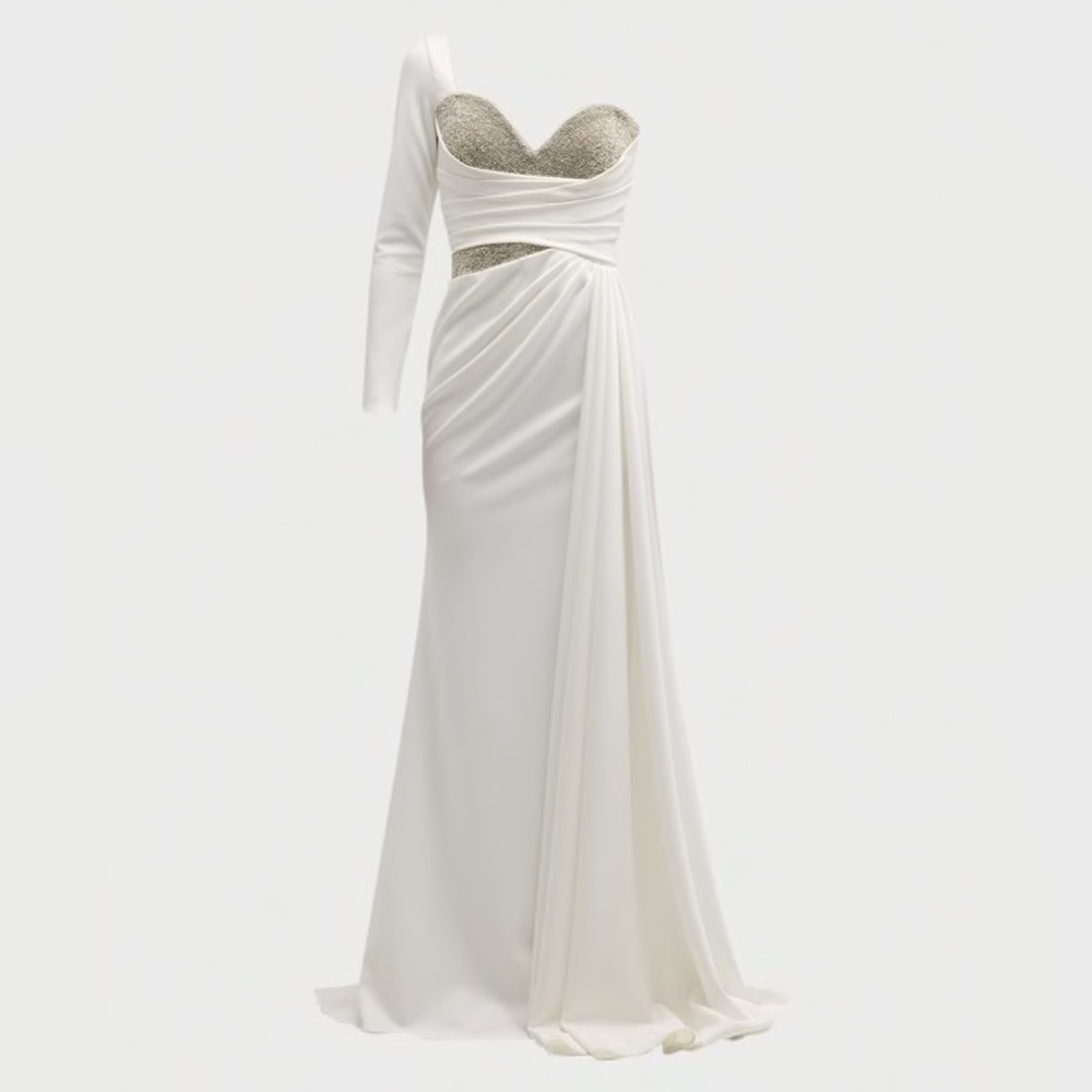 Jovani 24262 Draped One Shoulder Rhinestone Gown SZ 4 $900